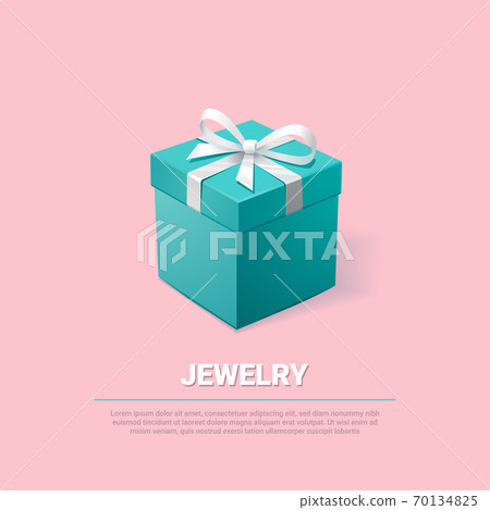 Gift Box. Turquoise jewelry box on pink background. Template for cosmetics and jewelry shops. Vector Illustration 70134825