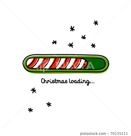 Christmas Loading. Red and green web progress bar on dark red background with snowflakes. Greeting card, web banner, landing page, brochure or poster template. Vector doodle style line Illustration Christmas Loading. Red and green web progress bar on dark red background with snowflakes. Greeting card, web banner, landing page, brochure or poster template. Vector doodle style line Illustration 70135211
