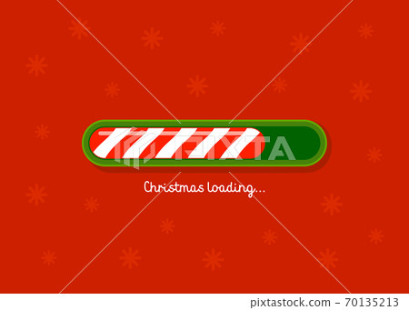 Christmas Loading. Red and green christmas candy cane style web progress bar on red background . Greeting card, web banner, landing page, brochure or poster template. Vector flat Illustration 70135213