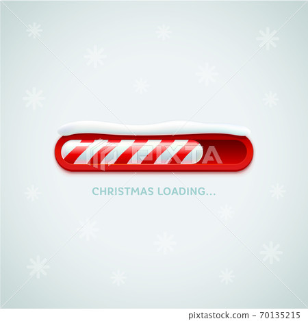 Christmas Loading. Red christmas candy cane style web progress bar on light background with snowflakes. Greeting card, web banner, landing page, brochure or poster template. Vector Illustration 70135215