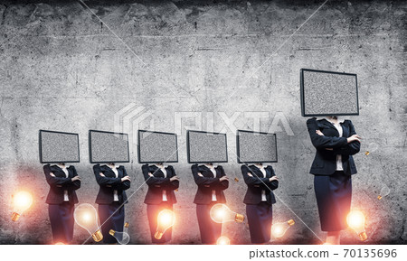 Business women with TV instead of head. Business women with TV instead of head. 70135696