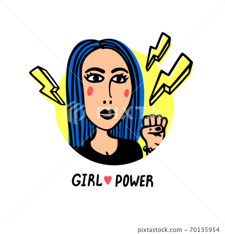 Girl power movement. Doodle style Girl portraits and feminist slogan grl pwr on white background. Feminist movement, protest action, girl power. Vector illustration. Girl power movement. Doodle style Girl portraits and feminist slogan grl pwr on white background. Feminist movement, protest action, girl power. Vector illustration. 70135954