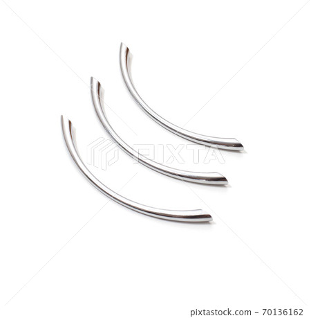 Chrome handle bracket for furniture on a white background, isolate, close-up Chrome handle bracket for furniture on a white background, isolate, close-up 70136162