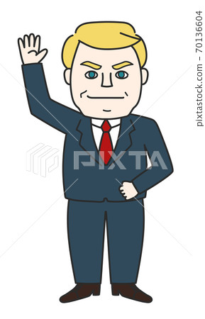 Blond man raising his hand to say hello 70136604