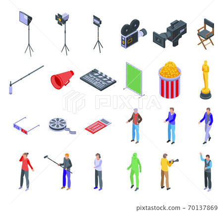 Cinematographer icons set, isometric style 70137869