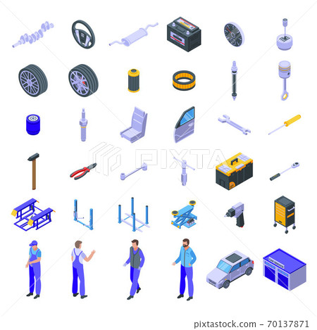Car mechanic icons set, isometric style 70137871