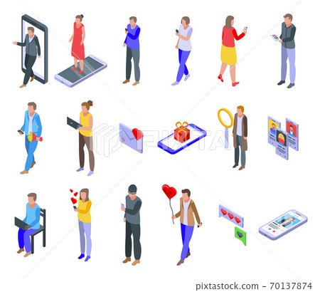 Online dating icons set, isometric style 70137874