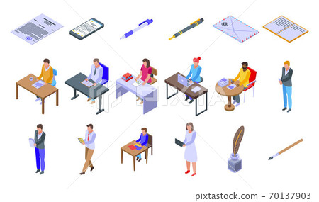 Writing icons set, isometric style 70137903