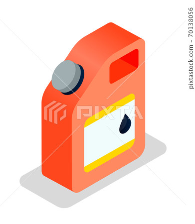 Iron red canister for oil or gasoline. Liquid combustible product. Oil refining. Flat image 70138056