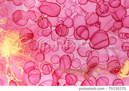 Transparent pink and gold watercolor drops texture. Bubbles imitation. 70138570