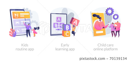 Online childcare service abstract concept vector illustrations. Online childcare service abstract concept vector illustrations. 70139134
