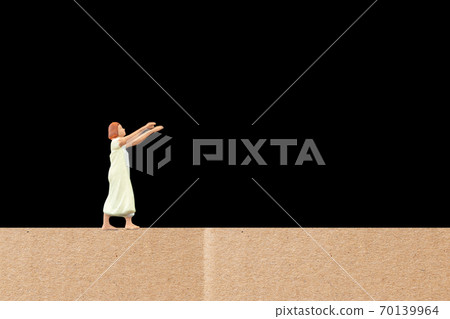Sleepy woman suffering from somnambulism at home on black background Sleepy woman suffering from somnambulism at home on black background 70139964