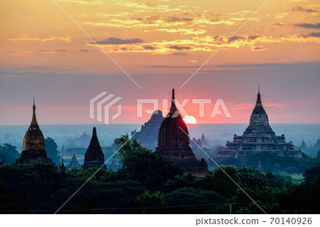 Pagodas and temples of Bagan in Myanmar, formerly Burma, a world heritage site. 70140926