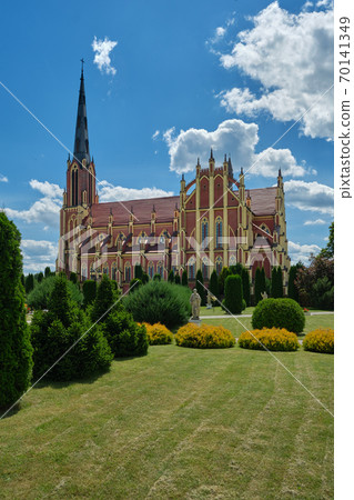 Beautiful church of the Holy Trinity and park in Gerviaty, Grodno region, Belarus 70141349