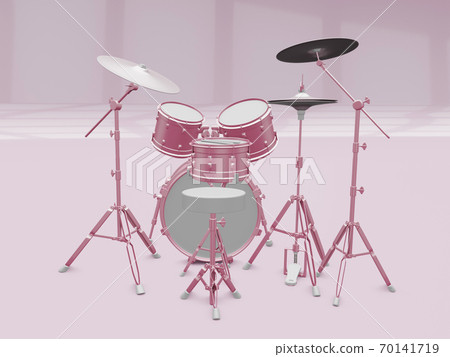 Pink acoustic drum set on a pink background. 3d illustration Pink acoustic drum set on a pink background. 3d illustration 70141719
