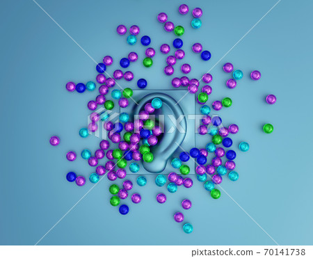 Multicolored orbeez balls scattered on a ASMR microphone. Autonomous Sensory Meridian Response. Relaxing sound concept. 3d illustration Multicolored orbeez balls scattered on a ASMR microphone. Autonomous Sensory Meridian Response. Relaxing sound concept. 3d illustration 70141738