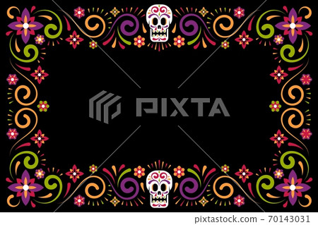 Dia de muertos Holiday flower frame with sugar skull Dia de muertos Holiday flower frame with sugar skull 70143031