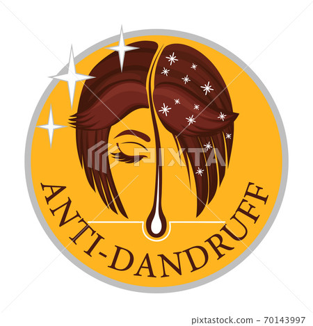 Anti-dandruff flakes free vector flat icon. Sign of healthy hair follicle, female head with and without dandruff. Disease of skin. Label for shampoo and medical or cosmetic care products. Anti-dandruff flakes free vector flat icon. Sign of healthy hair follicle, female head with and without dandruff. Disease of skin. Label for shampoo and medical or cosmetic care products. 70143997