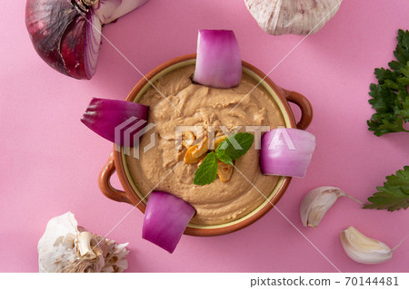Gofio escaldado in bowl. traditional canarian food Gofio escaldado in bowl. traditional canarian food 70144481