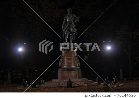 Russia. Kronshtadt. Autumn night photo of the monument to Peter the Great in Petrovsky Park. Russia. Kronshtadt. Autumn night photo of the monument to Peter the Great in Petrovsky Park. 70144550