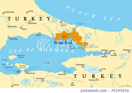 Sea Of Marmara Map The Bosporus Or Bosphorus, Political Map. The... - Stock Illustration  [70145058] - Pixta