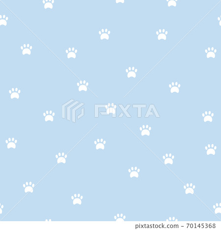 Animal seamless pattern. Pawprint in blue background. Pattern for textile, fabric and paper. Vector illustration in cute cartoon style 70145368