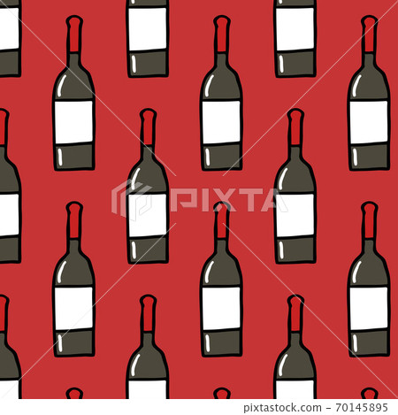 bottle of wine seamless doodle pattern, vector color illustration 70145895