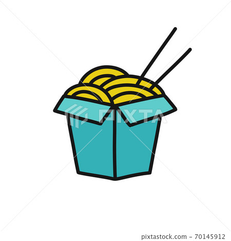 Wok Noodles Doodle Icon Vector Color Illustration Stock Illustration