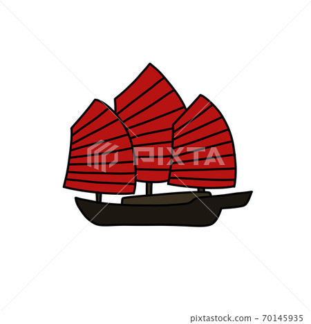 chinese traditional ship doodle icon, vector color illustration 70145935