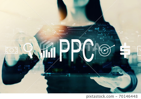 PPC - Pay per click concept with businesswoman PPC - Pay per click concept with businesswoman 70146448