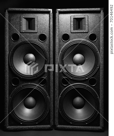 music speakers on black background 70146492