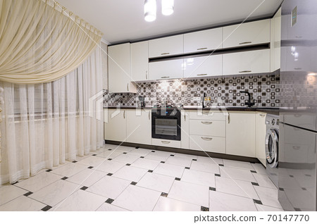 Black and white modern kitchen interior Black and white modern kitchen interior 70147770