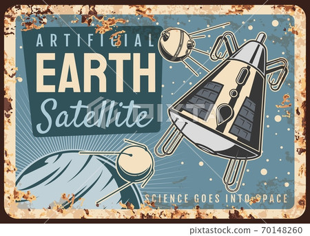 Satellites vector rusty plate, artificial sputniks Satellites vector rusty plate, artificial sputniks 70148260