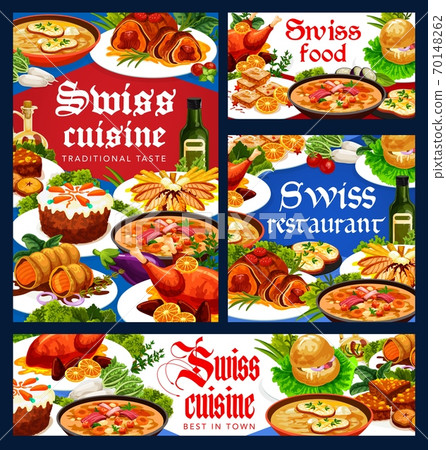 Swiss food, restaurant cuisine vector banners set 70148262