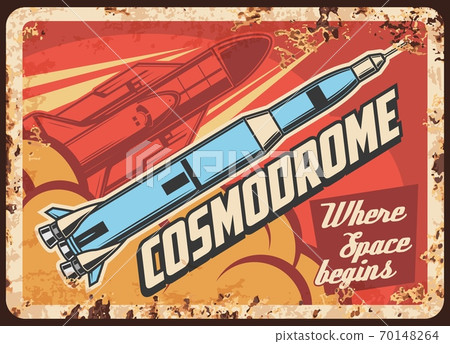 Outer space exploration vector rusty metal plate 70148264