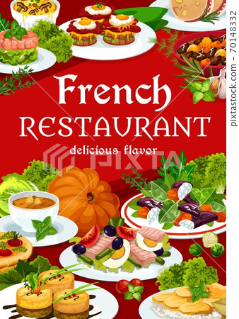 France cuisine vector dishes, meals, food poster France cuisine vector dishes, meals, food poster 70148332