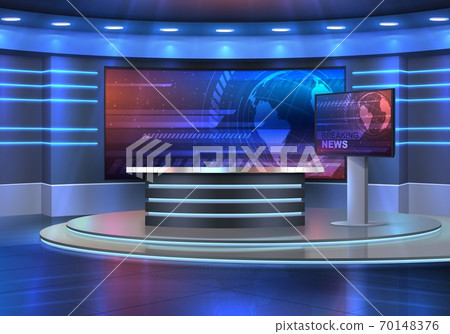 Studio interior for news broadcasting, empty room 70148376