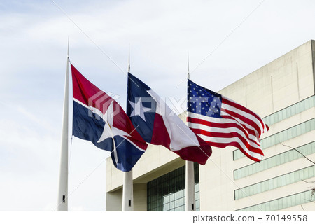 Dallas City Flag, Texas Flag, Stars and Stripes Fluttering in the Wind Dallas City Flag, Texas Flag, Stars and Stripes Fluttering in the Wind 70149558