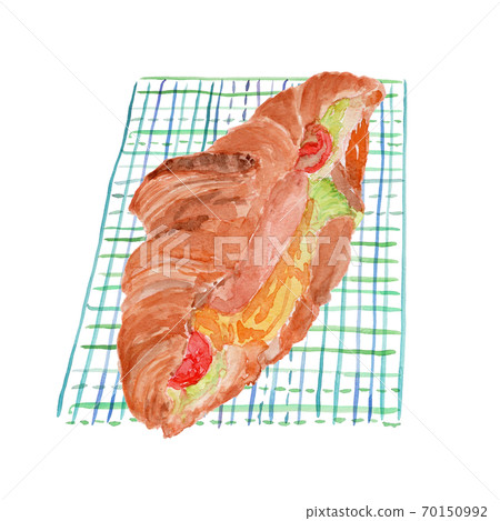Croissant sandwich with watercolor background Croissant sandwich with watercolor background 70150992