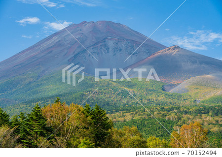 (靜岡縣)從秋葉已經開始的水月塚公園看到的富士山 (靜岡縣)從秋葉已經開始的水月塚公園看到的富士山 70152494
