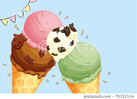 New Year's card with ice cream topped with cow-shaped chocolate No greeting (simple) 70152514