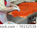 Preparing salmon caviar in the fishing processing plant 70152538