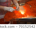 Preparing salmon caviar in the fishing processing plant 70152542