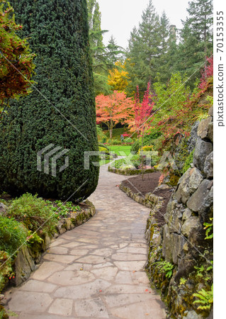 Autumn-colored garden alley Victoria British Columbia Canada Autumn-colored garden alley Victoria British Columbia Canada 70153355