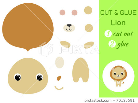 Cut and glue baby lion. Education developing worksheet. Color paper game for preschool children. Cut parts of image and glue on paper. Cartoon character. Colorful vector stock illustration. 70153591
