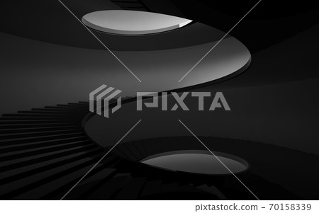 Luxury abstract architectural minimalistic background. Contemporary showroom.  spiral staircase modern staircase upward.Empty gallery. Backlight. 3D illustration and rendering. 70158339