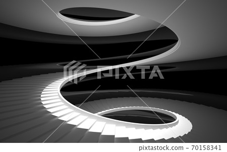 Luxury abstract architectural minimalistic background. Contemporary showroom.  spiral staircase modern staircase upward.Empty gallery. Backlight. 3D illustration and rendering. 70158341