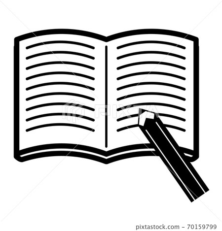 Black and white illustration of notebook and pencil 70159799
