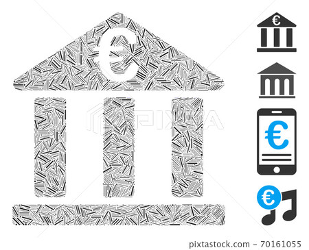 Linear Euro Bank Building Icon Vector Collage Linear Euro Bank Building Icon Vector Collage 70161055