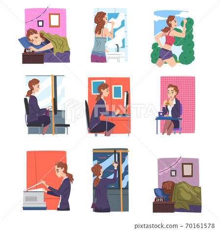 Businesswoman or Office Employee Daily Routine... - Stock Illustration  [70161578] - PIXTA